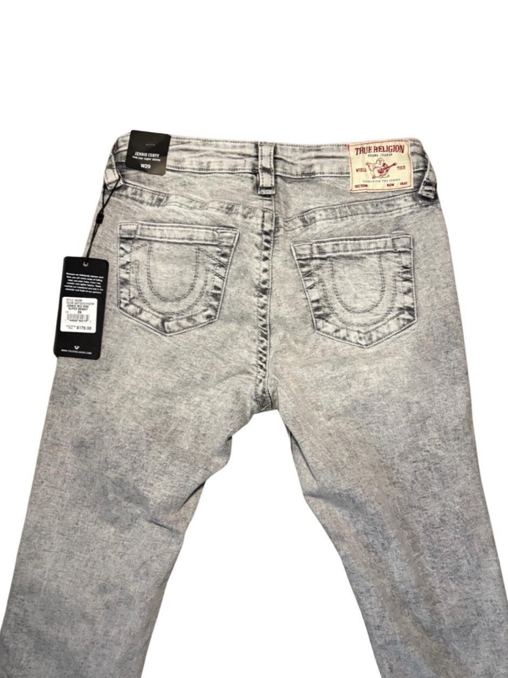 True Religion Men’s Light Grey Acid-Wash Slim Straight Jeans